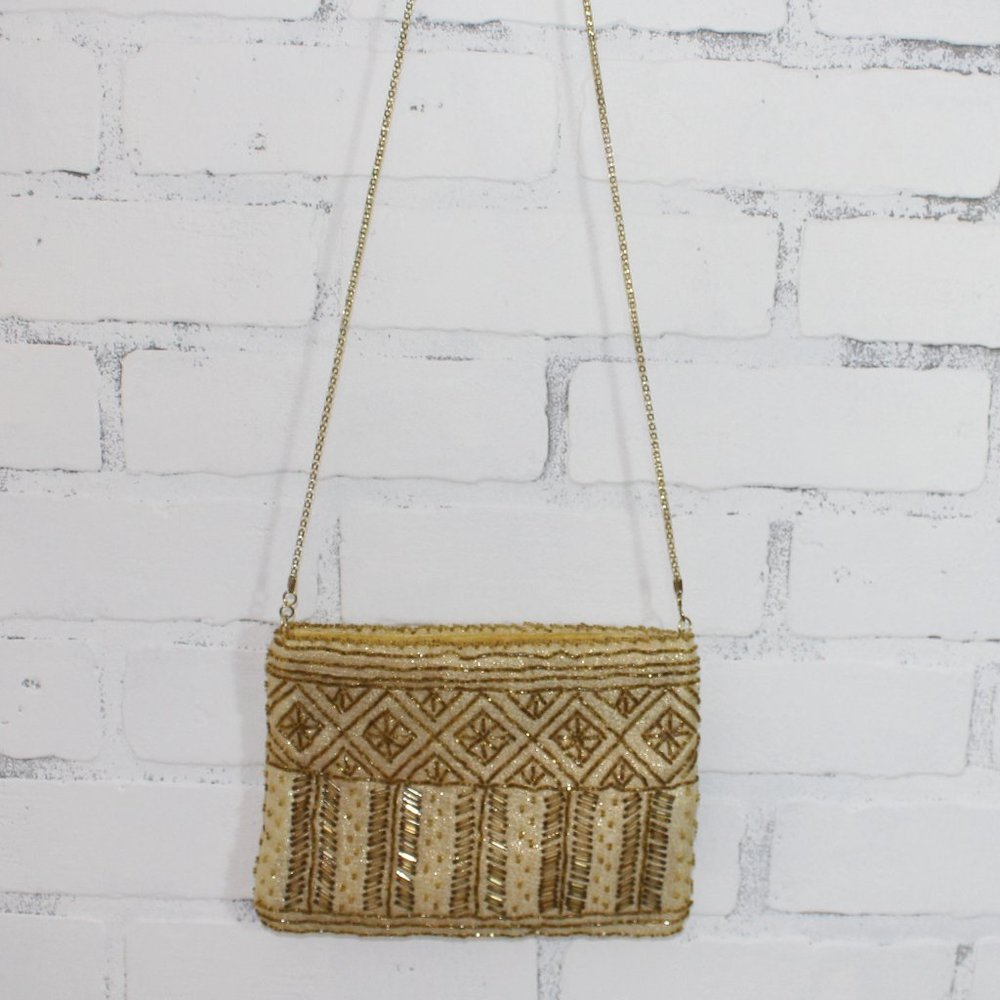 Simple Gold Sparkle Beaded Crossbody Purse